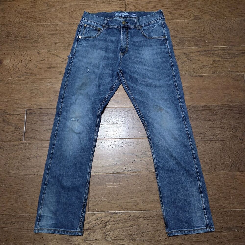 Wrangler Retro Jeans Mens 33x34 Blue Slim Straight Denim Western Cowboy
